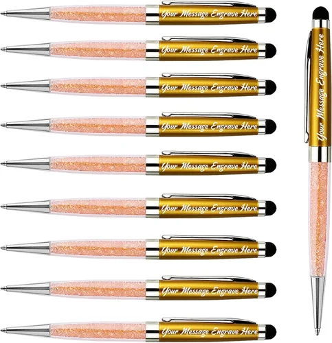 Miniatura 10 de Ancolo Bolígrafos personalizados, punta de lápiz capacitivo, cristal azul, bolígrafos personales personalizados, juego de escritura escolar, Azul