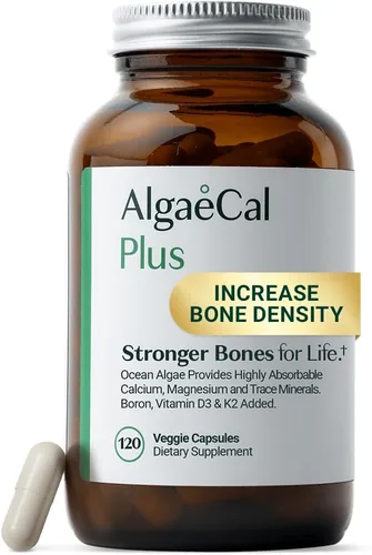 ALGAECAL Suplemento orgánico de calcio de algas rojas para densidad ósea, vitamina K2 MK7 (100 mg), vitamina D3 (1600 UI), magnesio (350 mg) y