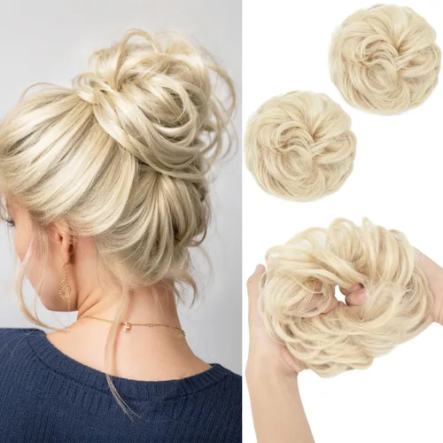 Miniatura 43 de SARLA 2 piezas de cabello gris desordenado moño ondulado sintético Updo falso coletero extensión de cola de caballo para mujeres 171# 2PCS-171#