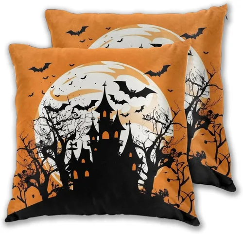 Miniatura 40 de Juego de 2 fundas de almohada cuadradas de Acción de Gracias, hojas de arce otoñales, fundas protectoras para sofá con cremallera oculta, 16 x 16