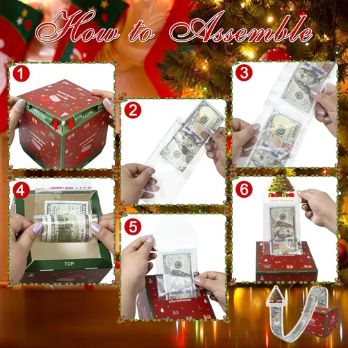 Miniatura 3 de Caja de dinero para regalo en efectivo con mecanismo de tirar, caja de regalo de dinero de Feliz Navidad, caja de regalo sorpresa con mecanismo