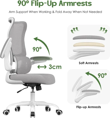 Miniatura 7 de Silla de oficina ergonómica de escritorio, cómoda silla de oficina de malla con respaldo alto con ruedas de apoyo lumbar, sillas de oficina