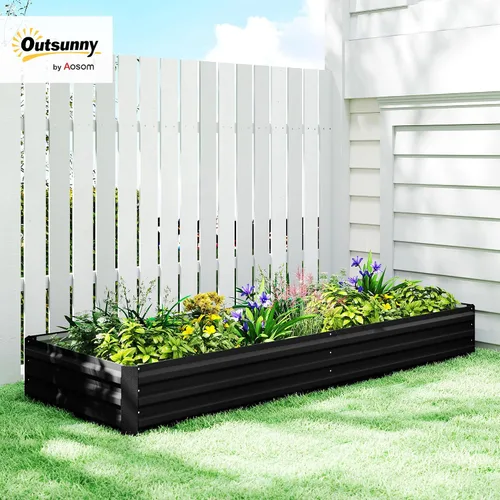 Miniatura 2 de Outsunny Cama de jardín elevada galvanizada, caja de metal de 8 x 3 x 1 pies, para cultivar verduras, flores, hierbas, suculentas, color negro