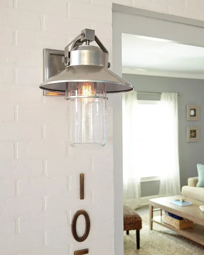 Miniatura 3 de Feiss OL13900PBS Boynton StoneStrong - Farol de pared para iluminación de patio al aire libre, níquel satinado, 1 luz