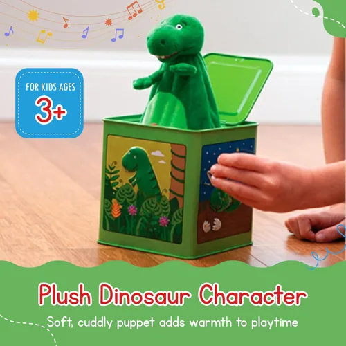 Miniatura 3 de Jack Rabbit Creations Dinosaurio Jack in the Box, lata musical, pop-up de felpa, reproduce Twinkle Twinkle Little Star, causa y efecto, regalo