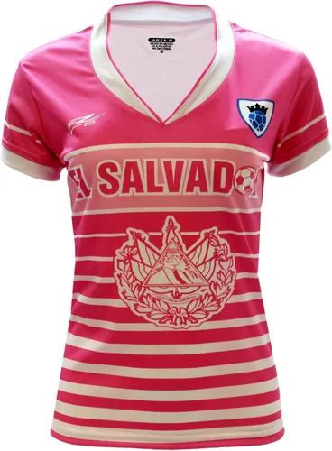 Miniatura 6 de ARZA Sports Women’s El Salvador Fan Soccer Jersey – Blue White Pink Slim Fit V‑Neck Shirt