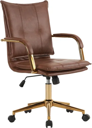 Silla de escritorio de oficina sin brazos, silla de trabajo de piel sintética con ruedas giratorias de 360 grados, altura ajustable, función de