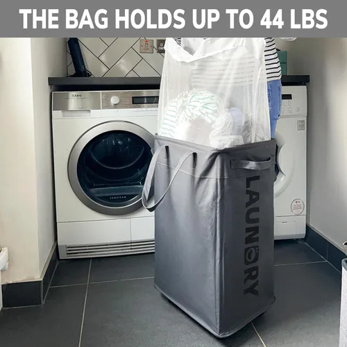 Miniatura 6 de Goodpick Cesta de lavandería con ruedas, cesta para la ropa sucia con bolsa de lavado extraíble, cesta de ropa sucia rodante, artículos esenciales