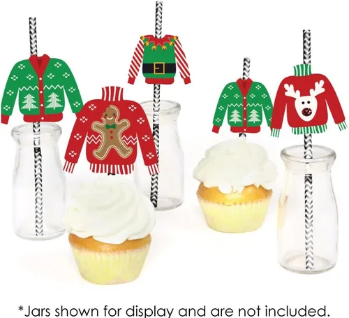 Miniatura 5 de Big Dot of Happiness Juego de 24 pajitas decorativas de papel para suéter feo, para fiestas de Navidad y Navidad
