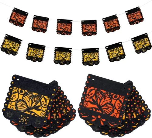 Pancarta pequeña del Día de los Muertos con diseño de mariposa monarca mexicana, pancartas para fiesta de papel picado, Día de los Muertos,