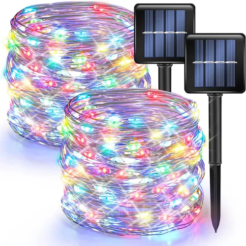 Miniatura 15 de Dazzle Bright Paquete de 2 tiras de luces solares para exteriores, total de 80 pies, 240 luces LED solares impermeables, 8 modos, luces de alambre