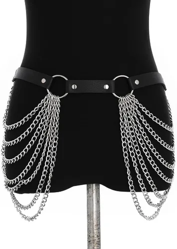Miniatura 7 de Brishow Cinturón de cadena de cintura punk de cuero en capas para el vientre, cadenas para el cuerpo de fiesta, accesorios de joyería para mujeres