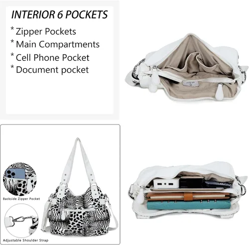 Miniatura 5 de Angel Barcelo - Bolsa de hombro amplia para mujer, diseño Hobo, cuero lavado