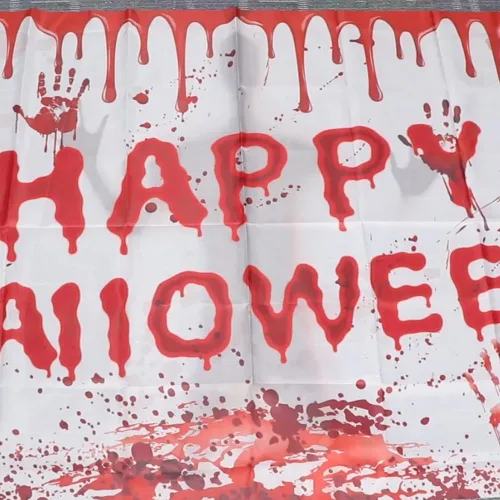 Miniatura 4 de Telón de fondo de Feliz Halloween, 70.87 x 43.31 pulgadas, decoración de fiesta aterradora, suministros de decoración para patio