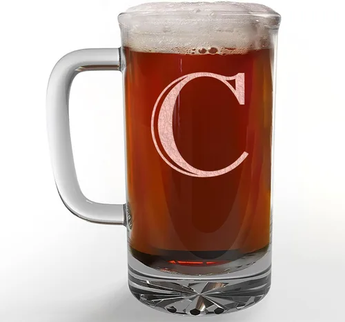 Miniatura 23 de Taza de cerveza de vidrio con monograma grabado de 16 onzas (letra B), regalos de cerveza personalizados de la A-Z para hombres, Día del Padre