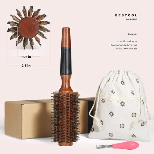 Miniatura 6 de BESTOOL Cepillo redondo para secar, cepillo de pelo de cerdas de jabalí, cepillo grande de estilo redondo para mujeres y hombres, alisar, rizar
