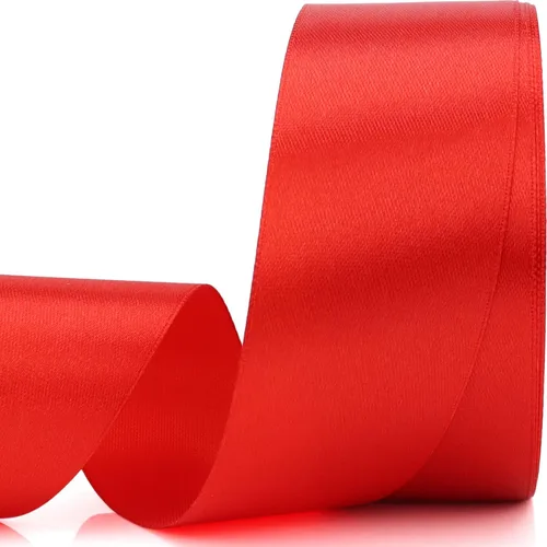 Nsilu Cinta de satén de 25 yardas de 1-1/2 pulgadas de ancho adecuada para bodas, fiestas y cajas de regalo (rojo, 1-1/2 pulgadas)