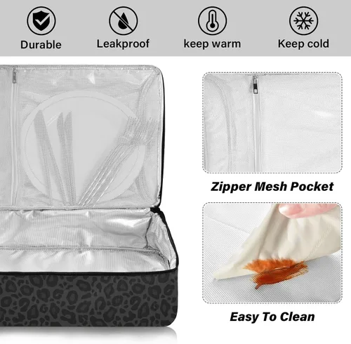 Miniatura 3 de Wamika Bolsa térmica de pizza de guepardo negro, bolsa térmica con aislamiento de leopardo, cazuela para utensilios de cocina para alimentos
