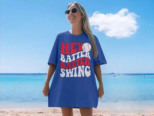 Miniatura 25 de Camiseta de béisbol para mujer, camisetas de béisbol de gran tamaño Hey Batter Batter Swing Graphic Tee Ballpark Gift Tops de manga corta