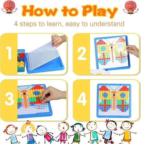 Miniatura 6 de ZOZOPLAY Rompecabezas de mosaico para niños, 490 bloques de construcción, kit educativo con 6 dibujos de montaje, juguetes STEM para niños de más