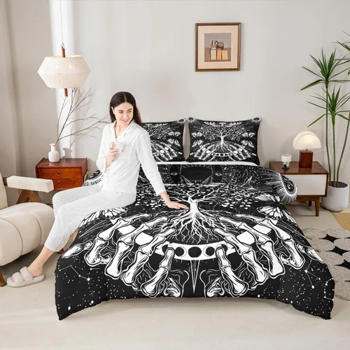 Miniatura 2 de Erosebridal Edredón de árbol de la vida, ropa de cama bohemia con diseño de mariposa y mariposa, edredón de fase lunar hippie, edredón acolchado