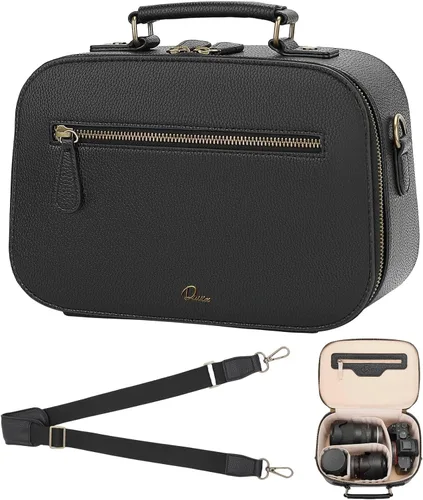 Bolsa de hombro para cámara Divvia, bolsa de cámara impermeable de PU de cuero para fotógrafos, estuche pequeño a prueba de golpes con divisores