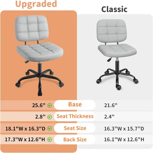 Miniatura 7 de Silla de escritorio de oficina en casa sin brazos – Pequeñas sillas giratorias de escritorio de oficina con ruedas – Silla de computadora ajustable