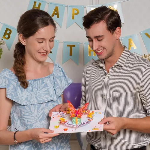 Miniatura 4 de Paper Love Tarjeta de cumpleaños desplegable 3D, mariposa, para adultos y niños, cubierta de 5 x 7 pulgadas, incluye sobre y etiqueta para notas