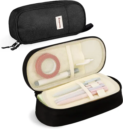 Zzrywuty - Estuche de bolígrafos con cremallera, estuche de lápices portátil para oficina y viajes, estuche grande para lápices para adolescentes,