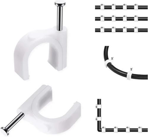 Miniatura 9 de Abnii Clips para Cables, 400 Piezas, 4mm 6mm 8mm 10mm, Clips de Pared para Alambre con Clavos de Acero, Clips Organizadores de Gestión de Cables