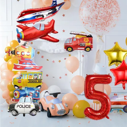 Miniatura 4 de 12 globos de transporte, camión, avión, autobús escolar, camión de bomberos, coche de policía, barco, ambulancia, submarino, globos de aluminio