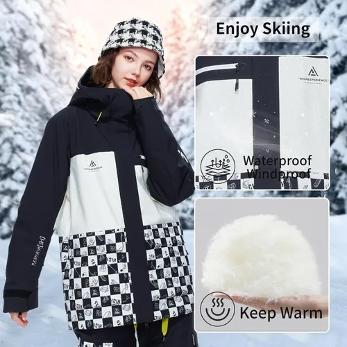 Miniatura 3 de HIGH EXPERIENCE Chaqueta de esquí para snowboard, nieve, invierno, impermeable, aislada, resistente al viento, chaqueta cálida con capucha