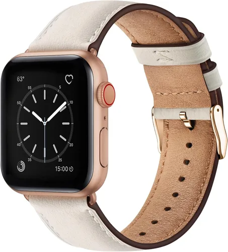 Miniatura 14 de SUNFWR Correas de cuero compatibles con Apple Watch de 1.61, 1.57, 1.5 pulgadas para hombres y mujeres, correa de repuesto de cuero genuino de grano