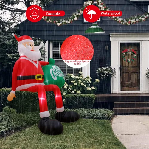 Miniatura 6 de OurWarm 8 pies Adornos inflables exteriores de Navidad, Papá Noel trepador inflable de Navidad, decoraciones de Navidad de patio con luces LED