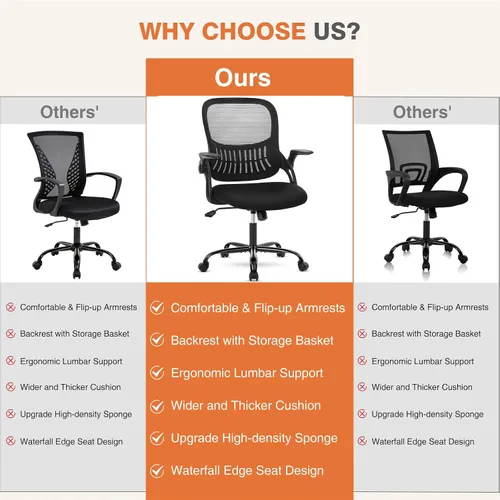 Miniatura 6 de Sweetcrispy Office Computer Desk Chair, Ergonomic Mid-Back Mesh Rolling Work Swivel Task Chairs with Wheels, Comfortable Lumbar Support, Comfy
