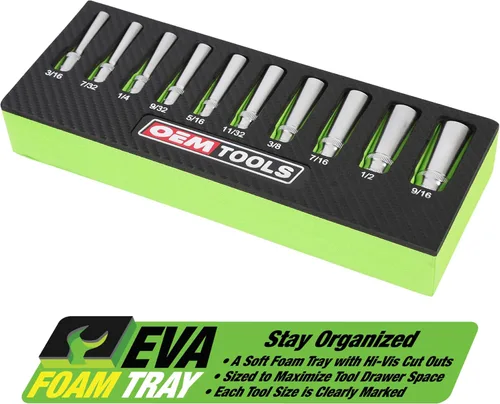 Miniatura 4 de OEMTOOLS 23985 Juego de 10 piezas de llaves profundas de 1/4 de pulgada, tamaños SAE 3/16"-9/16", juego de llaves de vaso de 1/4 de unidad