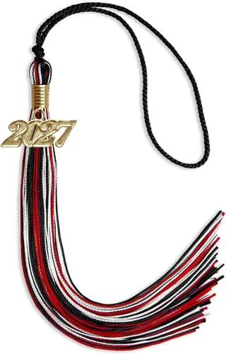 Miniatura 126 de Endea Graduation Borla mixta de triple color con gota de fecha dorada (negro/dorado/blanco, 2021)