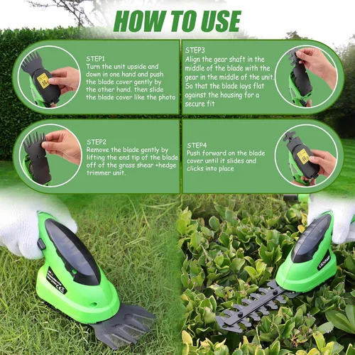 Miniatura 7 de Lichamp CGS-3601 CGS-3601 - Cortadora de setos eléctrica de mano 2 en 1 con batería recargable para jardín y césped, CGS-3601 Verde