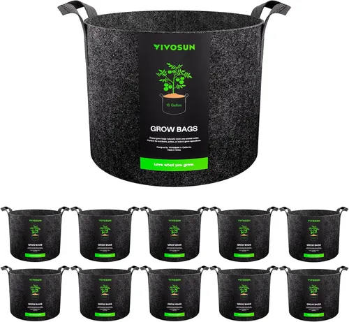 Miniatura 9 de VIVOSUN Paquete de 10 bolsas de cultivo de 7 galones, macetas de tela reforzadas para jardinería, color negro