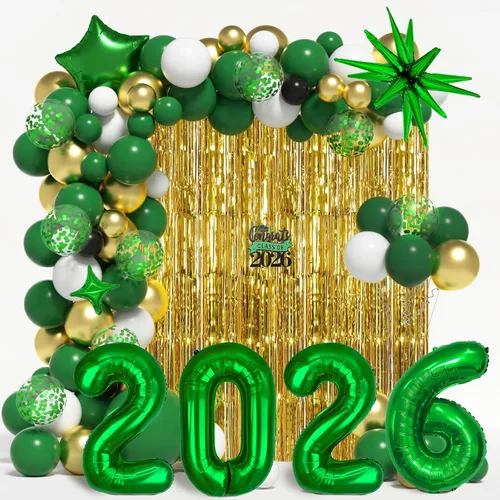 Miniatura 8 de Kit de arco de guirnalda de globos de graduación para decoraciones de graduación de clase de 2026, globos negros dorados y blancos de diferentes