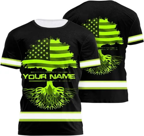 Miniatura 9 de Camisa de alta visibilidad para hombre, camisetas de seguridad reflectantes con la bandera de EE. UU., nombre personalizado para corredores