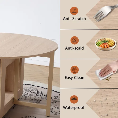 Miniatura 6 de COMUHOME Mesa de comedor plegable redonda de 47.3 pulgadas para 4-8, mesa de comedor plegable de madera para cocina, mesa de comedor grande con Mesa