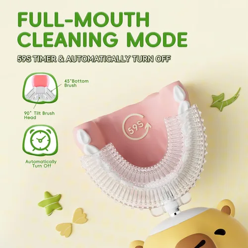 Miniatura 2 de Cepillos de dientes eléctricos para niños, cepillo de dientes ultrasónico en forma de U, cepillo de dientes recargable para niños con temporizador