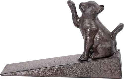 Sungmor Topes de puerta de gato de hierro fundido resistente | Tapón decorativo de puerta de metal con estatua de animal con alfombrilla Gato (hueco