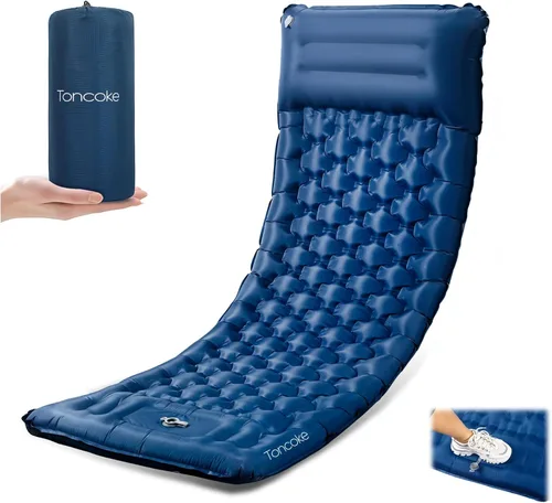 Miniatura 10 de Almohadilla de dormir Toncoke, almohadilla inflable extra gruesa y ultraligera con almohada, bomba de pie de 30s, colchón de camping de 3.54