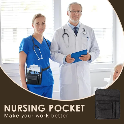 Miniatura 5 de Likesing Delantal de servidor, delantal de servicio con bolsillos para camarera, bolsa de herramientas de cintura para camarero con cinturón Negro
