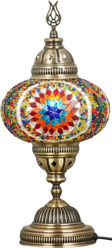 Miniatura 2 de DEMMEX Lámpara de mesa de mosaico marroquí turco de globo grande de 7 pulgadas, hecha a mano estilo Tiffany de cristal colorido, luz de escritorio