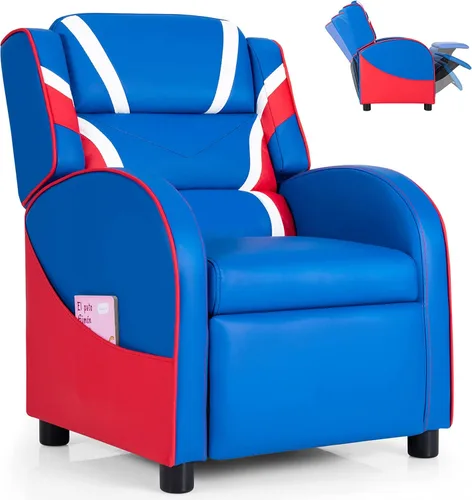 Costzon Silla reclinable para niños, silla reclinable para juegos con reposapiés, reposacabezas, soporte lumbar y bolsillos laterales, silla