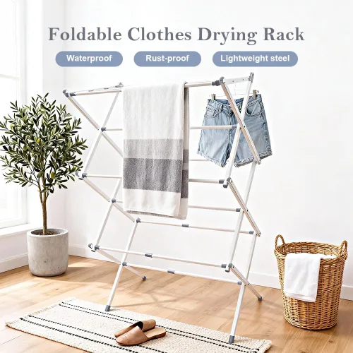 Miniatura 4 de Escurridor de ropa plegable con 4 perchas, estante de secado de ropa portátil extensible para ropa de secado al aire en interiores, 41 x 29 x 14