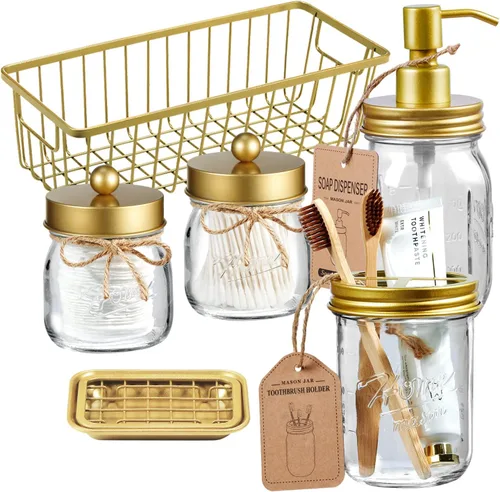 Miniatura 12 de SheeChung. - Conjunto de accesorios para baño de frascos Mason, juego de 6 unidades. Negro
